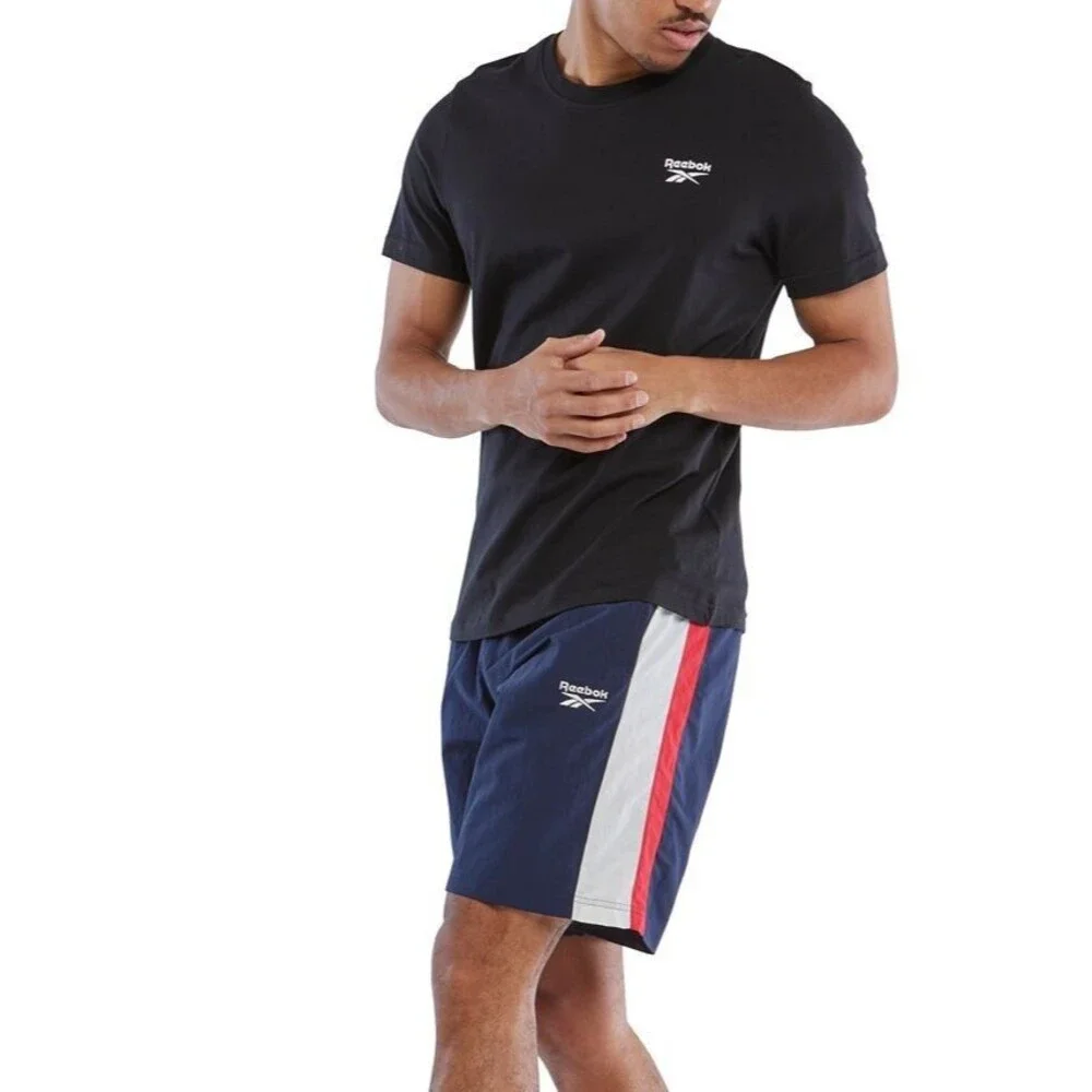 Reebok Men's Ivy League Regular-Fit Color blocked Crinkled Shorts Navy Red 2XL